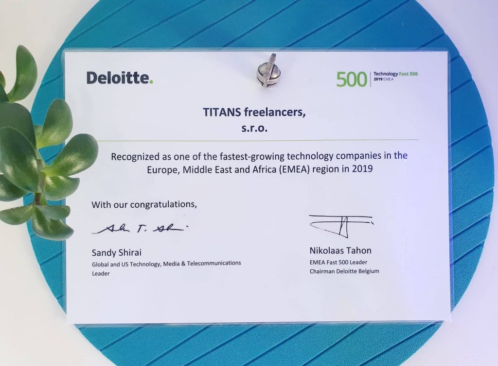 Naberáme na sile. Certifikát o účasti v súťaži Deloitte Technology Fast 500.