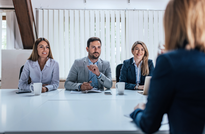 Job applicant at an interview. LinkedIn speeds up the process of finding a new job.